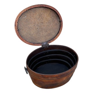 19th Century Rare Late Victorian Bent Oak Keepsake Storage Box With & Cane Lid For Sale