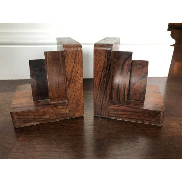 Vintage Mid Century Modern Art Deco Architectural Rosewood Bookends - a Pair For Sale - Image 9 of 9