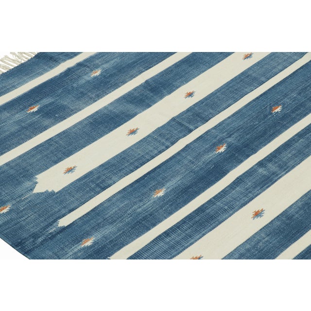 Rug & Kilim's Contemporary Dhurrie Rug in Blue with White Stripes - 9x12 For Sale In New York - Image 6 of 8