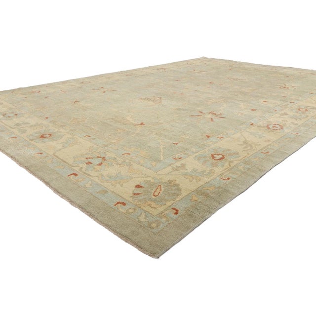 50864 Vintage Modern Turkish Oushak Rug, 10'02 x 14'08. A soft whisper of Anatolian artistry, this hand-knotted wool...