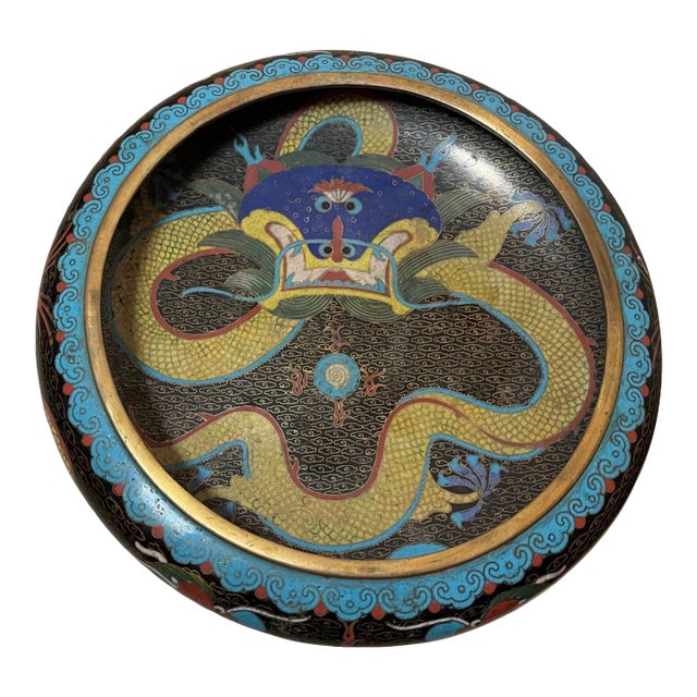 Antique 19th Century Handmade Chinese Cloisonné Brass Centerpiece Dragon Bowl For Sale