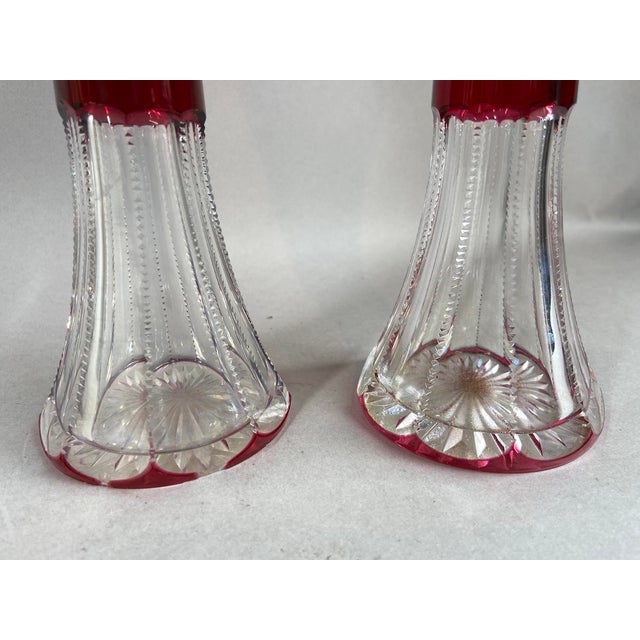 Early 20thC Bohemian Red Cut Crystal Vases - Pair For Sale - Image 6 of 10