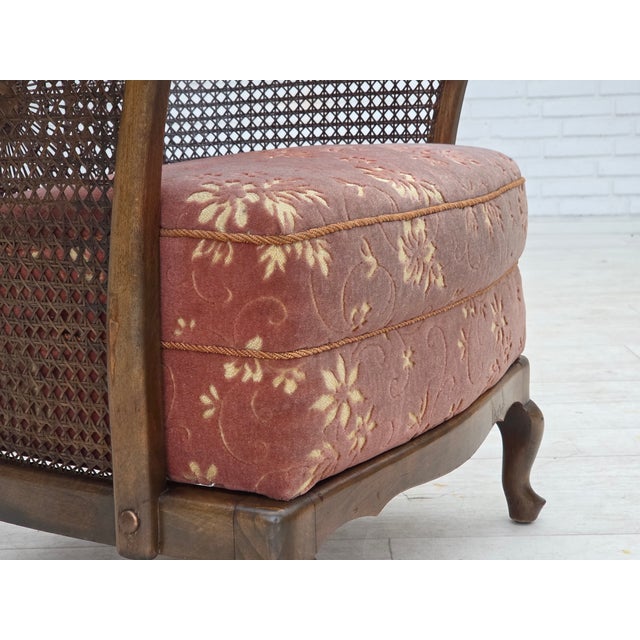 Mid-Century Modern Vintage Danish Armchair in Salmon Pink Furniture Velour and Furniture Mesh, 1950s For Sale - Image 3 of 18