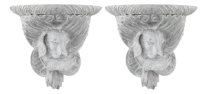 A Pair of Vintage Wooden Hand-Carved Silver Dog Head Wall Brackets