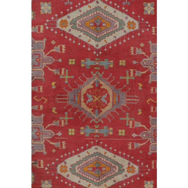 1920s 1920s Antique Agra Rug in Red With Colorful Geometric Patterns, From Rug & Kilim For Sale - Image 5 of 7