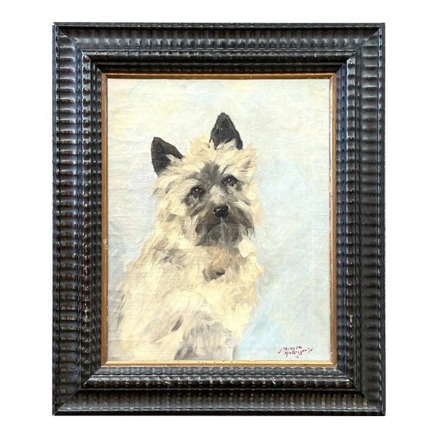 Vintage Boho Original Dog Portrait on Canvas For Sale