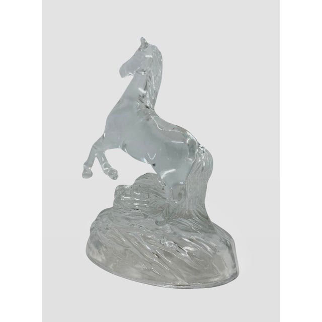 Vintage Cristal d'Arques Paris, France 24% Lead Crystal Rearing Horse Figurine on Frosted Oval Base For Sale In Washington DC - Image 6 of 12