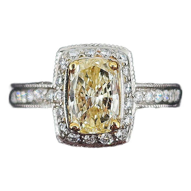 0.74 Ct Gia Certified Natural Yellow Diamond Ring Size 5.75 For Sale