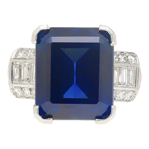 Vintage Agl Certified 6.80 Carat No Heat Blue Sapphire and Diamond Platinum Ring Size 8