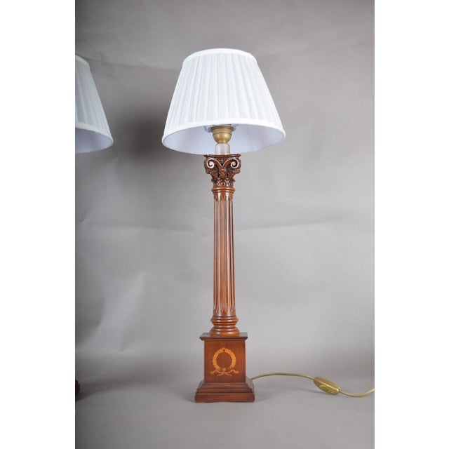 Neoclassical Wooden Fluted Column Table Lamps, 1960s, Set of 2 For Sale - Image 12 of 15