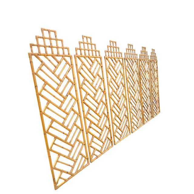 Rare 6 Screen Panels Room Divider in Bamboo Chinoiserie Boho Chic Coastal Style Beautiful quality vintage pieces with...