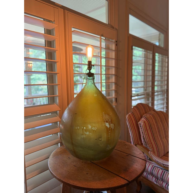 Vintage Hand-Blown Green Glass Demijohn Table Lamp For Sale - Image 4 of 4