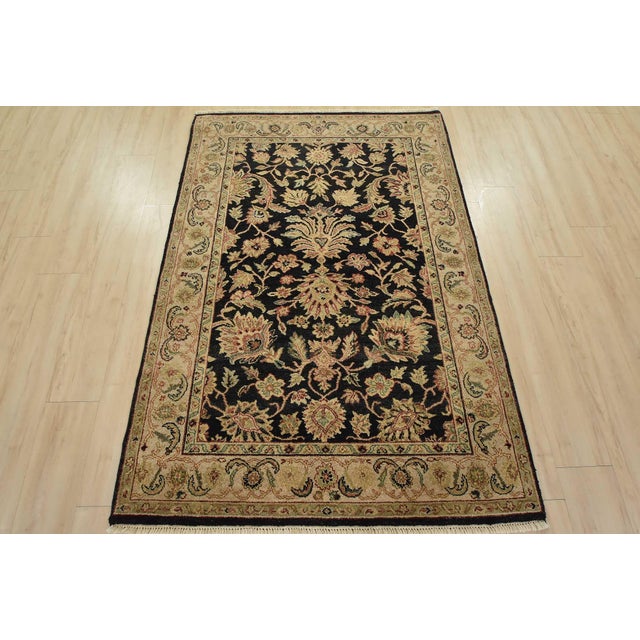 Farmhouse Agra Rug 4’2” X 6’3” Black Wool Hand-Knotted Oriental Carpet For Sale - Image 3 of 13