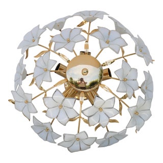 Grace Kelly, Delicious Murano Ceiling Light White Flowers, 1980 For Sale
