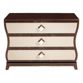 Modern Italian Makassar Ebony Nightstand With Smoked Mirror Drawers For Sale