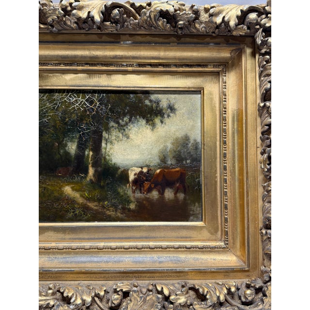 American William Hart (American, 1823–1894) "Cattle at the Water's Edge" Oil on Canvas For Sale - Image 3 of 9