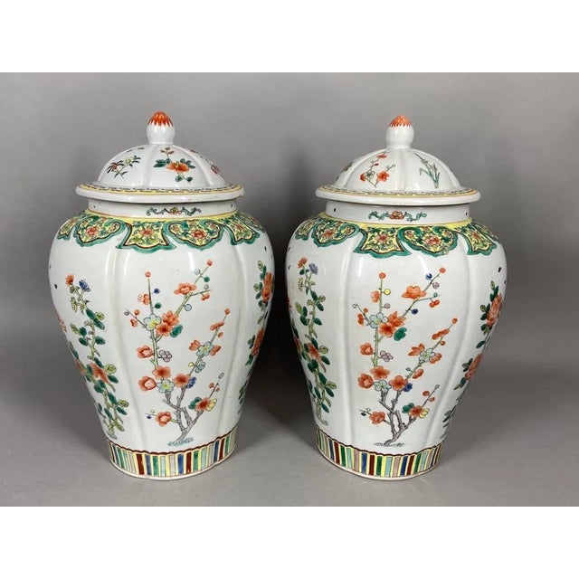 Antique White Mid 20th Century Chinese Porcelain Family Verte Vases - a Pair For Sale - Image 8 of 9