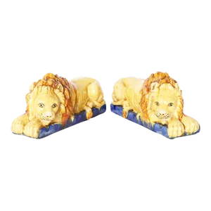 Pair of Antique Italian Earthenware Lions