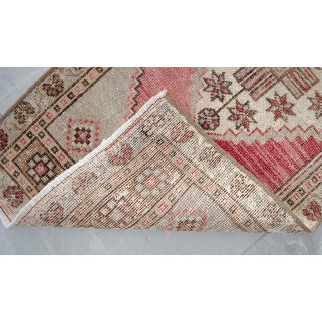 Terra Cotta 1970s Front of Kitchen Sink Rug, Hand Made Bath Mat Muted Colors Small Rug Entry Decor -1′7″ × 3′5″ For Sale - Image 8 of 13