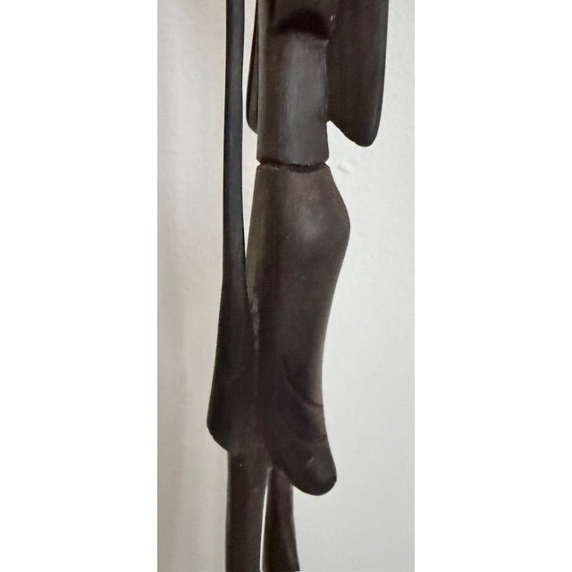 Ebony Antique Ebony Wood Hand Carved African Folk Sculptures - Set of 2 For Sale - Image 8 of 14