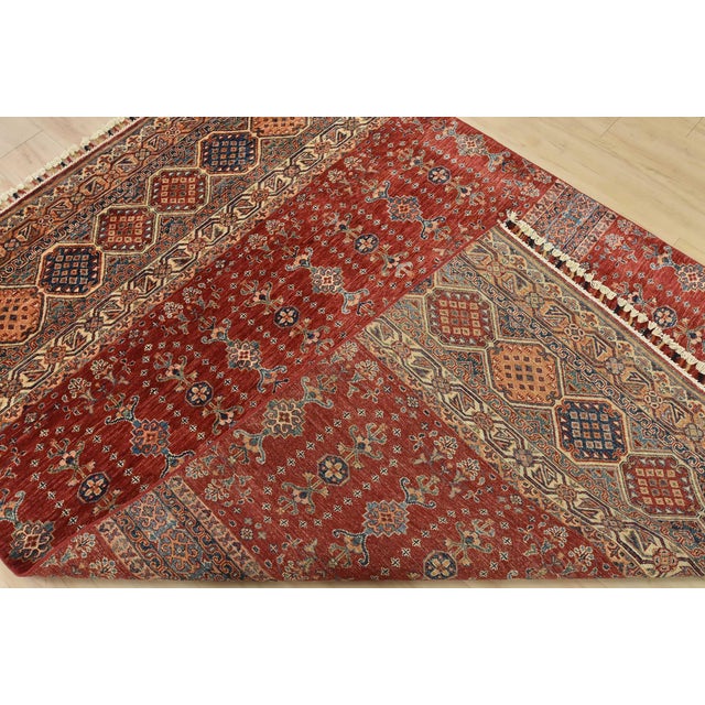Fine Khorjin Rug 5’6” X 7’7” Red Wool Tribal Hand-Knotted Oriental Carpet For Sale - Image 13 of 14