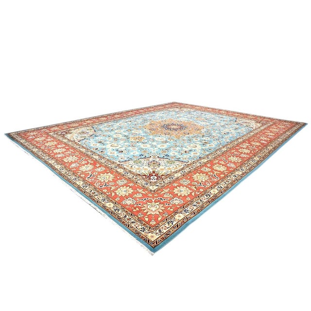 Condition: Antique Circa: 1940s Origin: Persia Design: Tabriz Emad Actual size: 9'10" x 12'7" Thickness: 1/4 In. Color:...