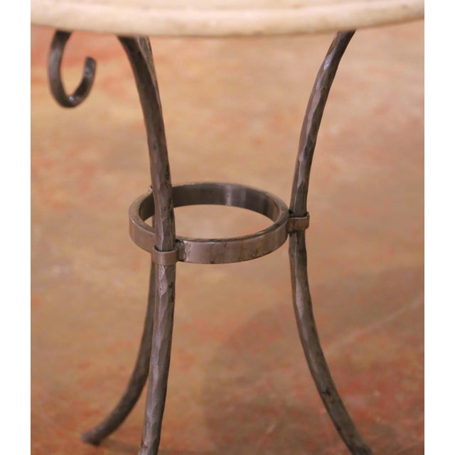 Late 20th Century French Wrought Iron Bistrot Table With Limestone Top For Sale - Image 4 of 8