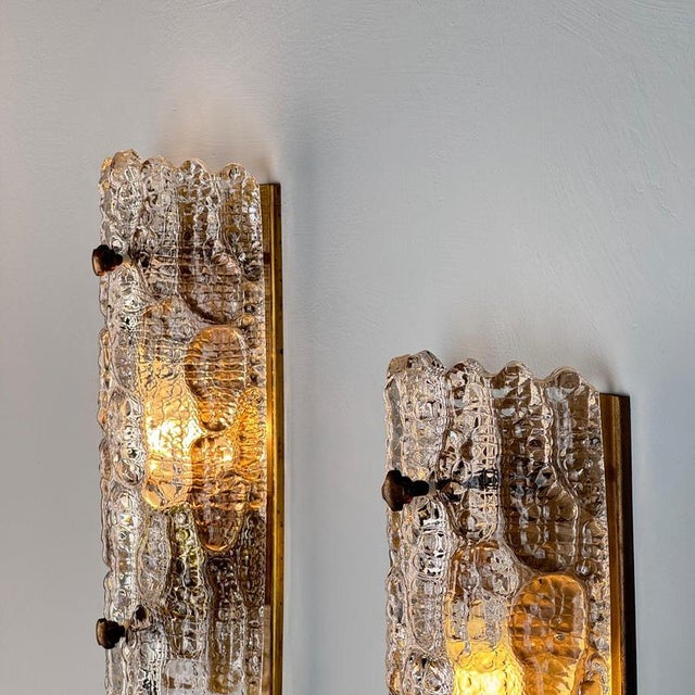 Glass and Brass Wall Lights attributed to Carl Fagerlund for Orrefors, 1970s, Set of 2 For Sale - Image 12 of 18
