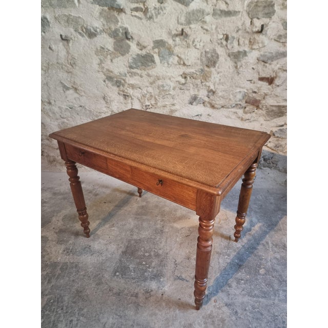Wood Antique French Oak Desk Table with Drawers, 1920s For Sale - Image 7 of 18