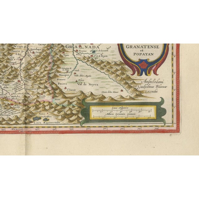 Paper Antique Map of New Granada & Popayán from Blaeu, 1642 For Sale - Image 7 of 10