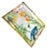 Large lucite and brass edged tray. The lucite has fabric infused that features a large blue bird and flora and fauna....