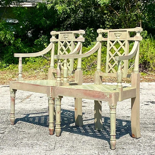 Early 20th Century Vintage Regency Victorian “Hepplewhite” Garden Chairs - a Pair For Sale - Image 5 of 7