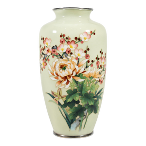 Vintage Ardo Jubei Japanese Cloisonne Vase With Chrome Accents & Chrysanthemums