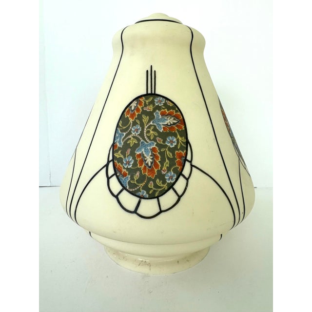 1930s 1930s Art Nouveau Style Painted Glass Lamp Shade With Floral Medallions For Sale - Image 5 of 7
