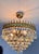 Vintage Brass & Original Emerald Green Crystal Crown Cascade Chandelier – 5 Light For Sale - Image 11 of 17