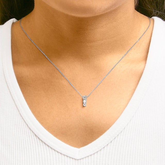 14K White Gold 1/2 Cttw Lab Grown Diamond Three Stone Pendant Necklace For Sale - Image 4 of 5