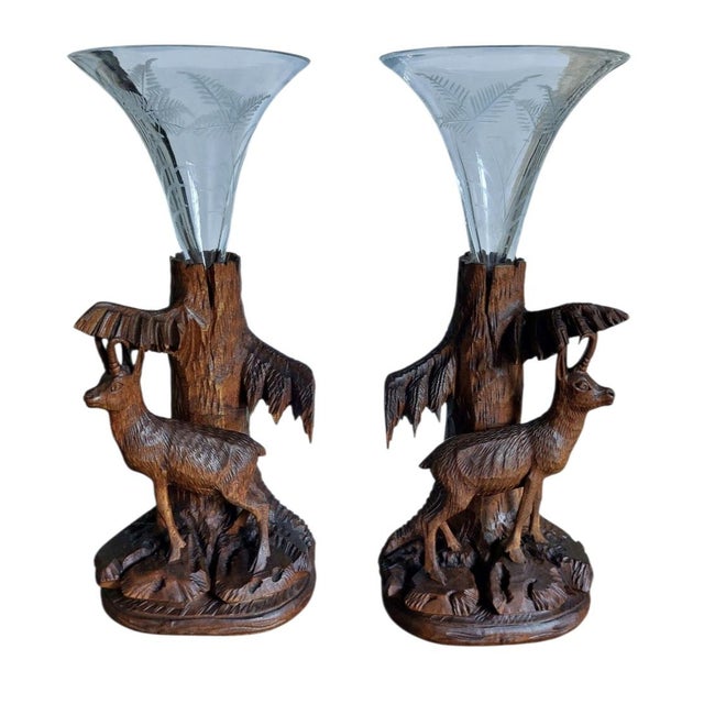 Black Forest Deer Vases, 1950s, Set of 2 For Sale - Image 6 of 6