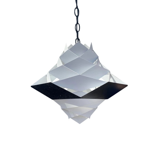 White 1960s Danish Preben Dahl Symfoni Scandinavian Geometry, Enameled Steel Hanging Lamp For Sale - Image 8 of 8