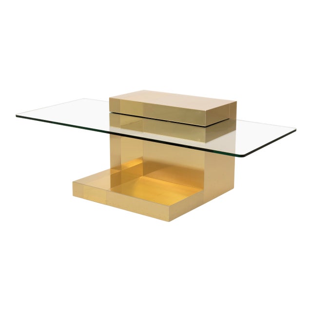 Cityscape Brass and Glass Floating Coffee Table by Paul Evans For Sale