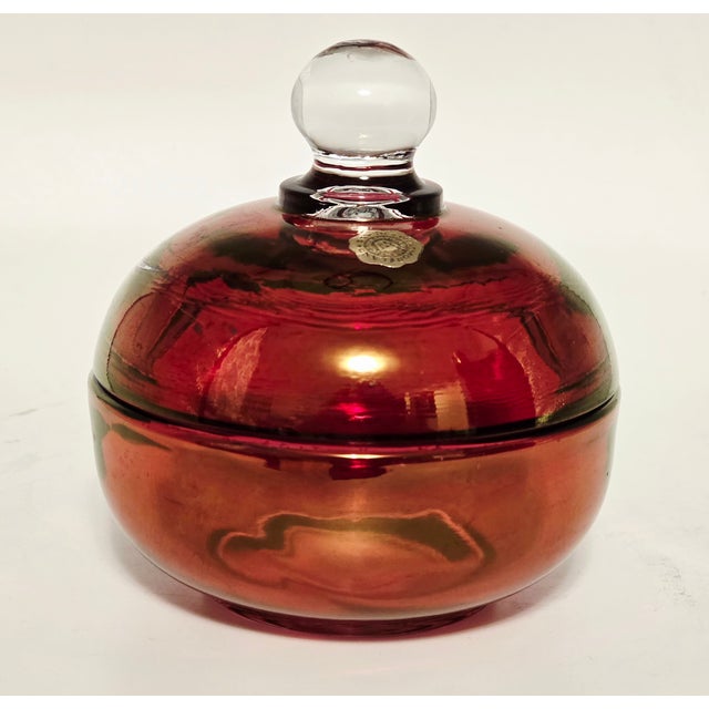 Westmoreland Glass Westmoreland Handmade Ruby Glass Lidded Bowl With Floral Motif, Signed C. Peitier, 1978 For Sale - Image 4 of 12