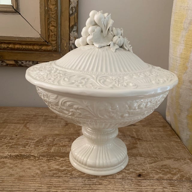 White Vintage Italian Ceramic Creamware Footed Compote Centerpiece For Sale - Image 8 of 8