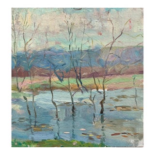 Vintage Impressionism River Oil Painting, Ukrainian Artist, 1970s 20-19 For Sale