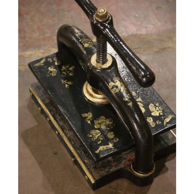 19th Century French Black Painted and Gilt Wrought Iron Book Binding Press For Sale - Image 4 of 9