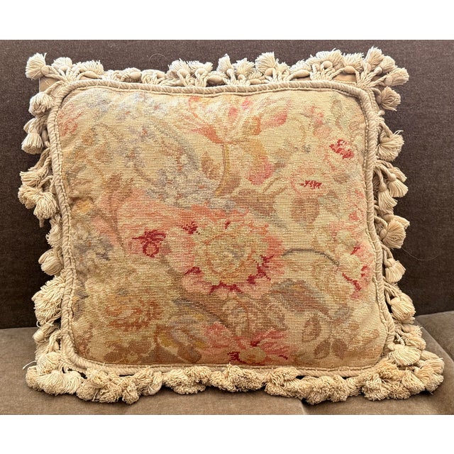 ‘French Aubusson-Style’ Tapestry Cushion/Pillow With Wool Needlepoint Botanical Design and Solid Cotton Velvet Zippered Back by Chelsea Textiles For Sale In San Antonio - Image 6 of 12