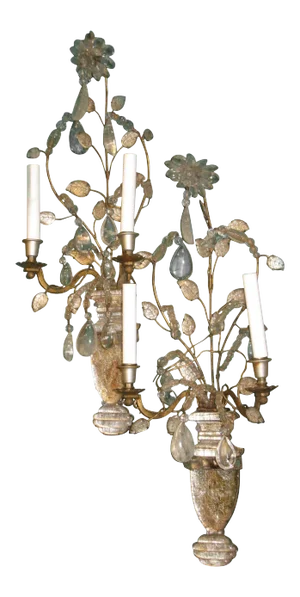 Midcentury Glass and Rock Crystal Sconces Attributed to Baguès - A Pair