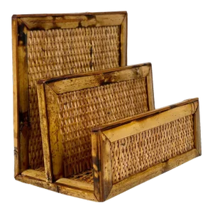 Vintage Coastal Boho Rattan Bamboo Letter Holder Desk Organizer