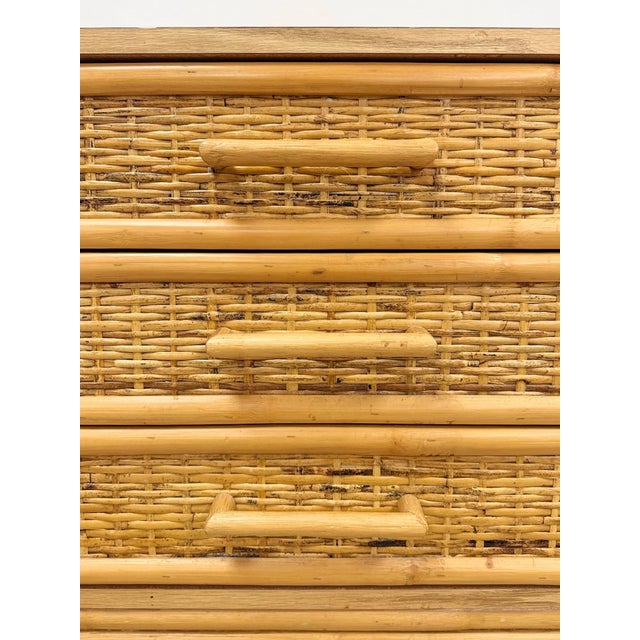 Beige Vintage Chest Coastal Wicker Rattan Three Drawer Boho Hollywood Regency Dresser For Sale - Image 8 of 13