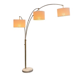 Pottery Barn Contemporary Locke Three-Arm Marble Arc Floor Lamp For Sale