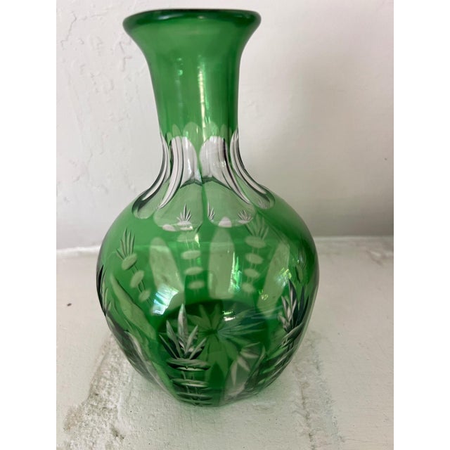 Emerald Green Cut-to-Clear Crystal Bud Vase Carafe For Sale - Image 11 of 12