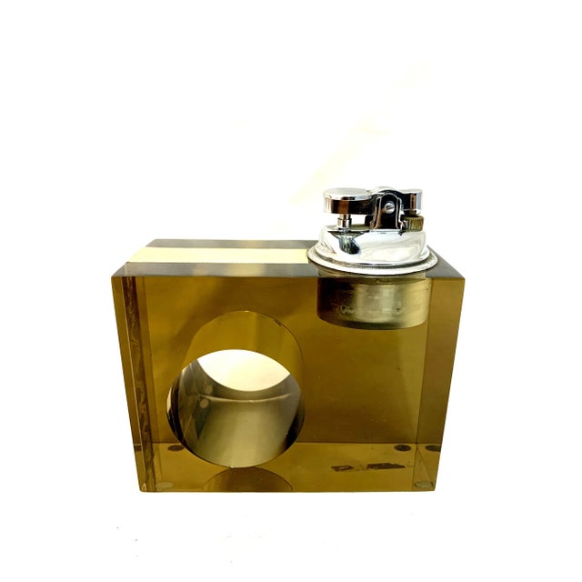 Mid-Century Modern Acrylic Cigar Lighter with Silver Band Attributed to Astrolite, 1970s For Sale - Image 3 of 10